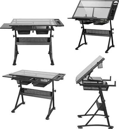 Маса за цртање DNA PRO DESK 1, 120x60 cm, прилагодлива висина, проѕирно стакло