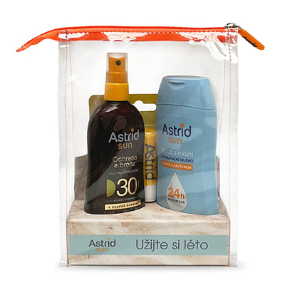 Set për kujdesin e lëkurës Astrid, Vaj për diell SPF 30, 200 ml + Losion pas diellit 200 ml + Balsam për buzë 4.8 g