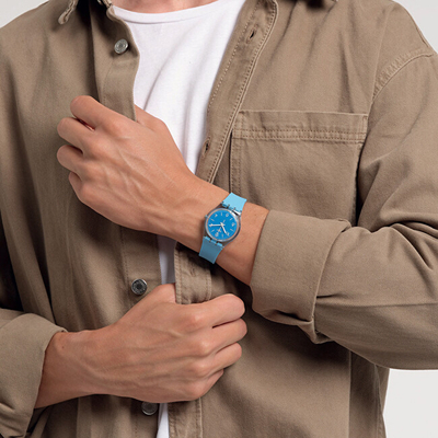 Orë dore për meshkuj Swatch Original 34 Turquoise Tonic, e kaltër