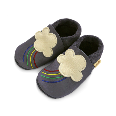 Këpucë fëmijësh Baobaby Mekane klasike Rainbow, lëkurë e butë, madhësia XL, gri e errët
