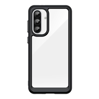 Mbrojtëse telefoni Outer Space për Samsung Galaxy A36, kornizë silikoni, pjesa mbrapa transparente, e zezë
