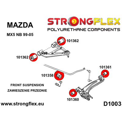 Mbajtëse diferencjali Strongflex 031752A, poliuretani, për BMW E46, e verdhë