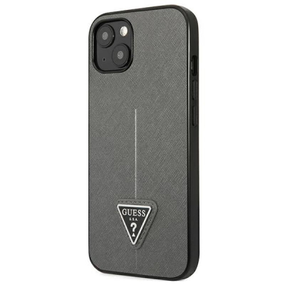 Kapak telefoni Guess Saffiano Triangle për iPhone 13 6.1", hardcase, argjend