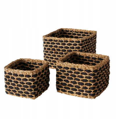 Set shporta dekorative të endura, 3 copë, madhësi të ndryshme, bezhë