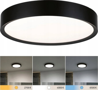 Plafonierë tavani Paulmann Tega LED, IP44, CCT, e zezë