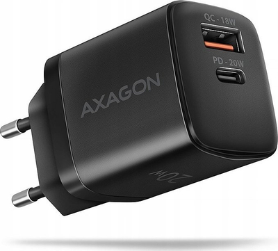 Karikues rrjeti Axagon ACU-PQ20, 20W, USB-A dhe USB-C, i zi