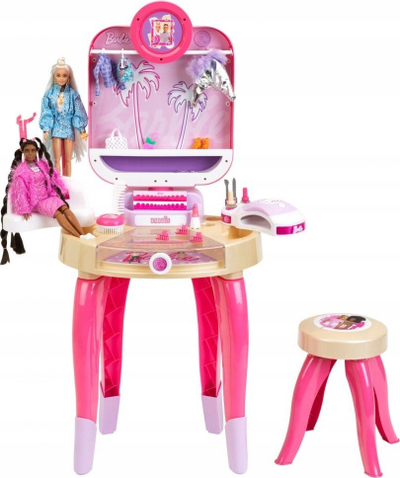 Tavolinë tualeti për kalamaj Barbie Beauty Studio Happy Vibes, me stol, me drita