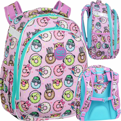 Çantë shkolle Coolpack Turtle Happy Donuts, 16", me 2 ndarje, rozë plot ngjyra