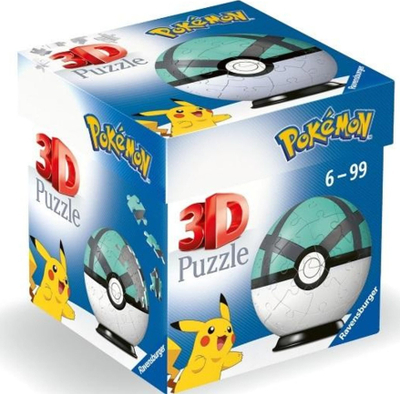 Puzzle 3D Ravensburger Pokemon Pokeball Net Ball, 54 copa, pa ngjitës