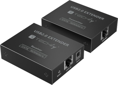 Zgjatues USB Techly me 4 porta, USB 2.0, deri n'150 metra, i zi