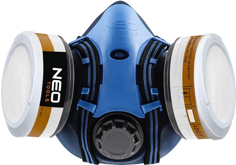 Maskë gjysmëfytyre NEO Tools 97-350, silikon, 2 absorbues A1P2 R, blu