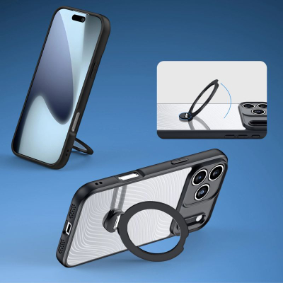 Kllëf telefoni Dux Ducis Aimo Mag për iPhone 17 Pro, me unazë magnetike, me stand, i zi
