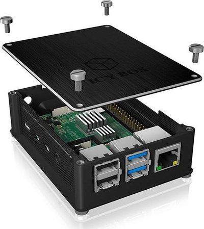 Kuti mbrojtëse ICY BOX IB-RP110, për Raspberry Pi 4 Model B, alumini, e zezë