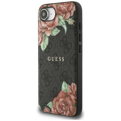 Футрола за телефон Guess 4G Flowers Print, MagSafe, за iPhone 16E 6.1", црна