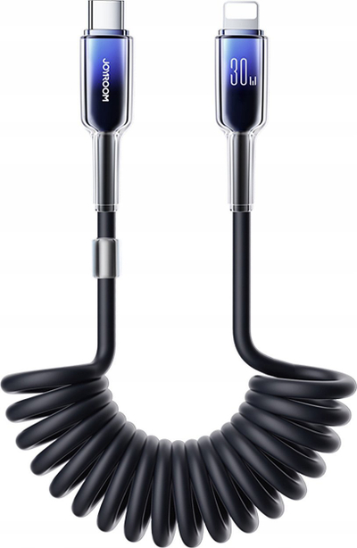Kabëll spiral Joyroom Crystal Clear, USB C në Lightning, 30W, 1.5m, i zi