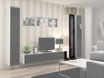 Vitrinë muri Vigo Board 180, 180x40x30 cm, LED, e bardhë e zezë