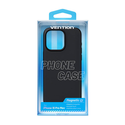 Mbrojtëse telefoni Vention për iPhone 15 Pro Max, silikon i lëngshëm, MagSafe, e zezë