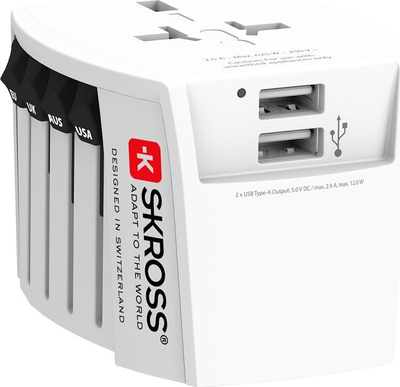 Adapter udhëtimi Skross World Adapter MUV, 2x USB 2.4A, 100 250V, i bardhë