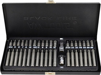 Set bitash spline AWTOOLS BL, 15 copë, çelik S2, në kuti metal, gri