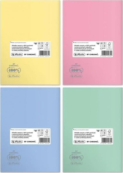 Fletore Herlitz Notebook A5, 60 faqe me kuti, kopertinë PP ekologjike, ngjyra pastel, 5 copë