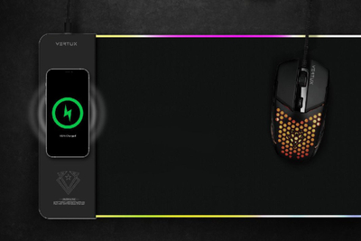 Mousepad gaming Vertux RaftPad-Qi, karikim wireless 15W, LED RGB, i zi