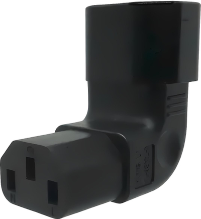 Adapter rryme DINIC C13 në C14, kënd 90° lart horizontal, i zi