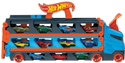 Pistë garash transformuese Hot Wheels GVG37, transportues kamion, me 3 vetura