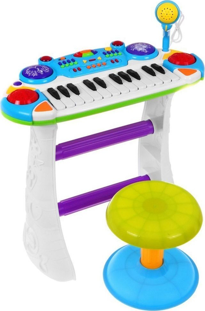 Pianino muzikore për kalamoj Little Piano, tastierë me daulle e mikrofon, me stul