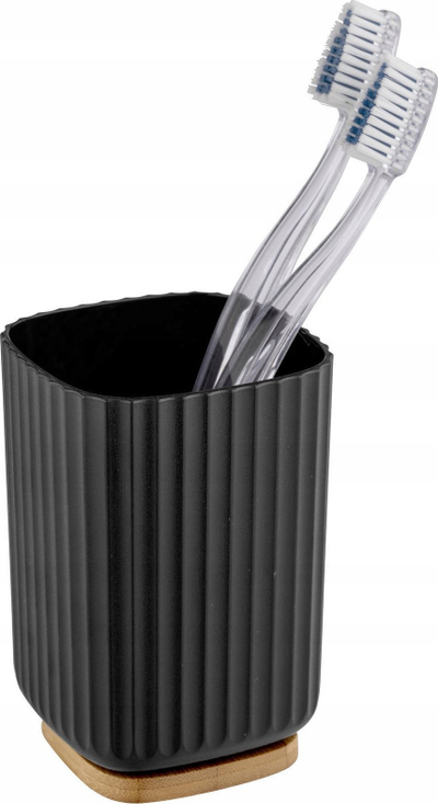 Mbajtës furçash dhëmbësh dhe paste Wenko Rotello, plastike dhe bambu, 8.5 x 11 x 8.5 cm, i zi kafe