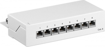 Patch panel Goobay CAT 6 Mini Desktop, 8 porta, gigabit, i bardhë
