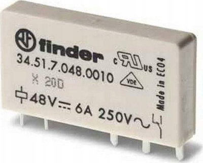 Relé PCB Finder 34.51.7.048.0010, spirale 48V, 6A SPDT, e bardhë