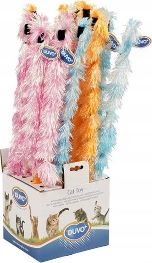 Играчка рибарски стап за мачки Duvo Plus Duster, со пердуви, интерактивна, шаренолика