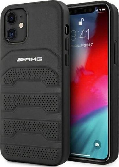 Mbrojtëse telefoni Mercedes AMG Hardcase Leather për iPhone 12 Mini 5.4\", lëkurë, e zezë