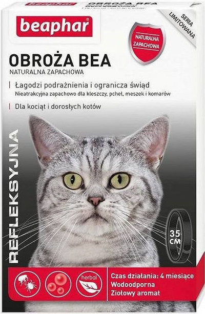 Qafore kundra parazitëve Beaphar Bea, reflektuese, 35 cm, e zezë