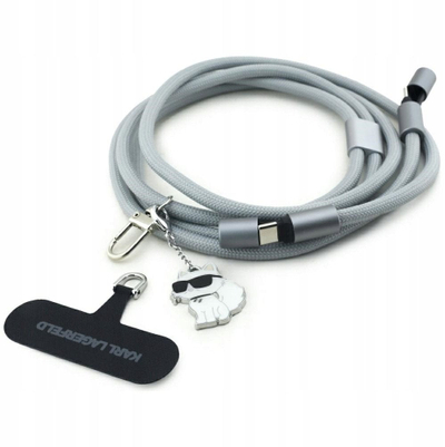 Kabllo USB Karl Lagerfeld Choupette Charm KLCCUCNMSCKIG, Type C në Type C, 1.5m, gri