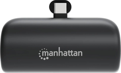 Power bank Manhattan, 5000 mAh, USB C me plug të futmë, me kickstand, i zi