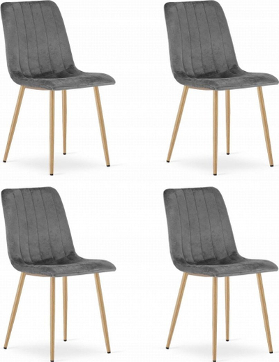 Set karrigesh Oskar Chair LAVA, kadife gri e errët, këmbë ngjyrë druri, 4 copë