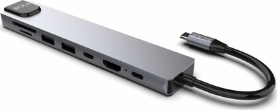Hub USB-C Inca ITPC-7T, HDMI 4K, RJ-45 1000 Mbit/s, gri alumini