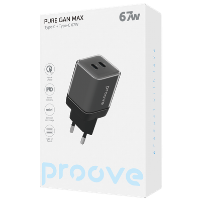 Karikues muri Proove Pure GaN Max, 67W, 2×Type-C, i zi