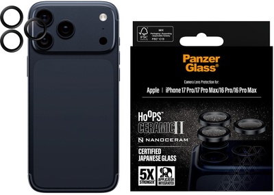 Mbrojtës kamere PanzerGlass Hoops Ceramic II, për iPhone 17 Pro 17 Pro Max 16 Pro 16 Pro Max, i zi