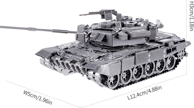 Puzzle metalik 3D Piececool T-90A Tank, model ndërtimi, 12 cm, argjendtë