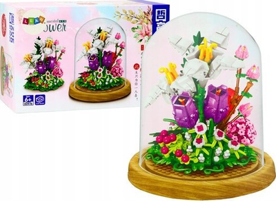 Set kreativ ndërtimi Lean Toys Blocks Flowers in a Display Case, 487 copë, për fëmijë 6+