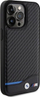 Mbulesë telefoni BMW Leather Carbon Blue Line për iPhone 15 Pro Max, lëkurë dhe karbon, e zezë me vijë blu