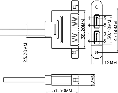 Kabllo USB InLine 2x USB-A në 19-pin, 0.45 m, e zezë