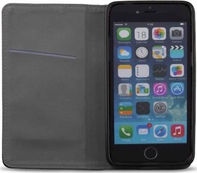 Këllëf flip për iPhone 12 / 12 Pro, lëkurë eko, me stand, i zi
