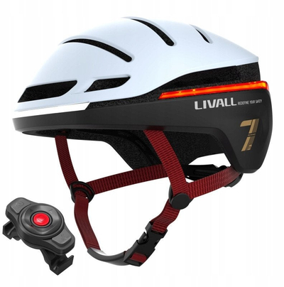 Helmetë biçiklete Livall EVO21, sensor goditjeje, drita LED, e bardhë 52-55cm