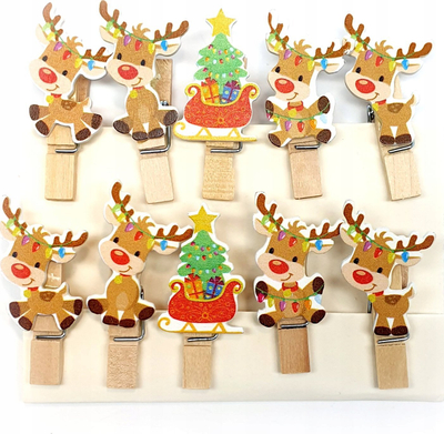 Kapëse dekorative për Krishtlindje Craft with Fun Reindeer, set 10 copë, shumëngjyrëshe