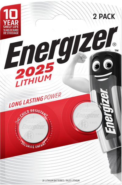 Bateri litium Energizer CR2025, 3V, 163mAh, pako 2 copë