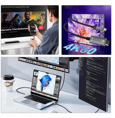 Kabllo video Wozinsky WCCH-01 USB-C në HDMI, 4K 60Hz, 1.8m, e zezë