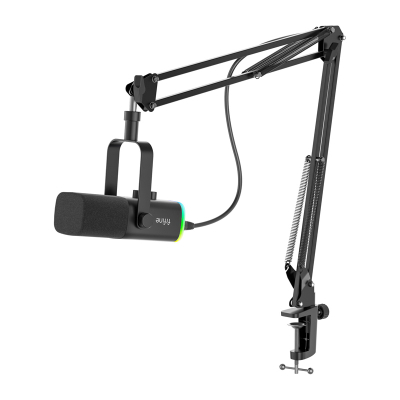 Mikrofon dinamik Fifine AM8T, USB XLR, RGB, me krah rregullues, i zi